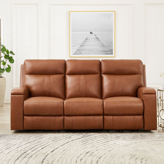 Hydeline Venice Zero Gravity Power Recline and Headrest Top Grain Leather Sofa with Cup Holder