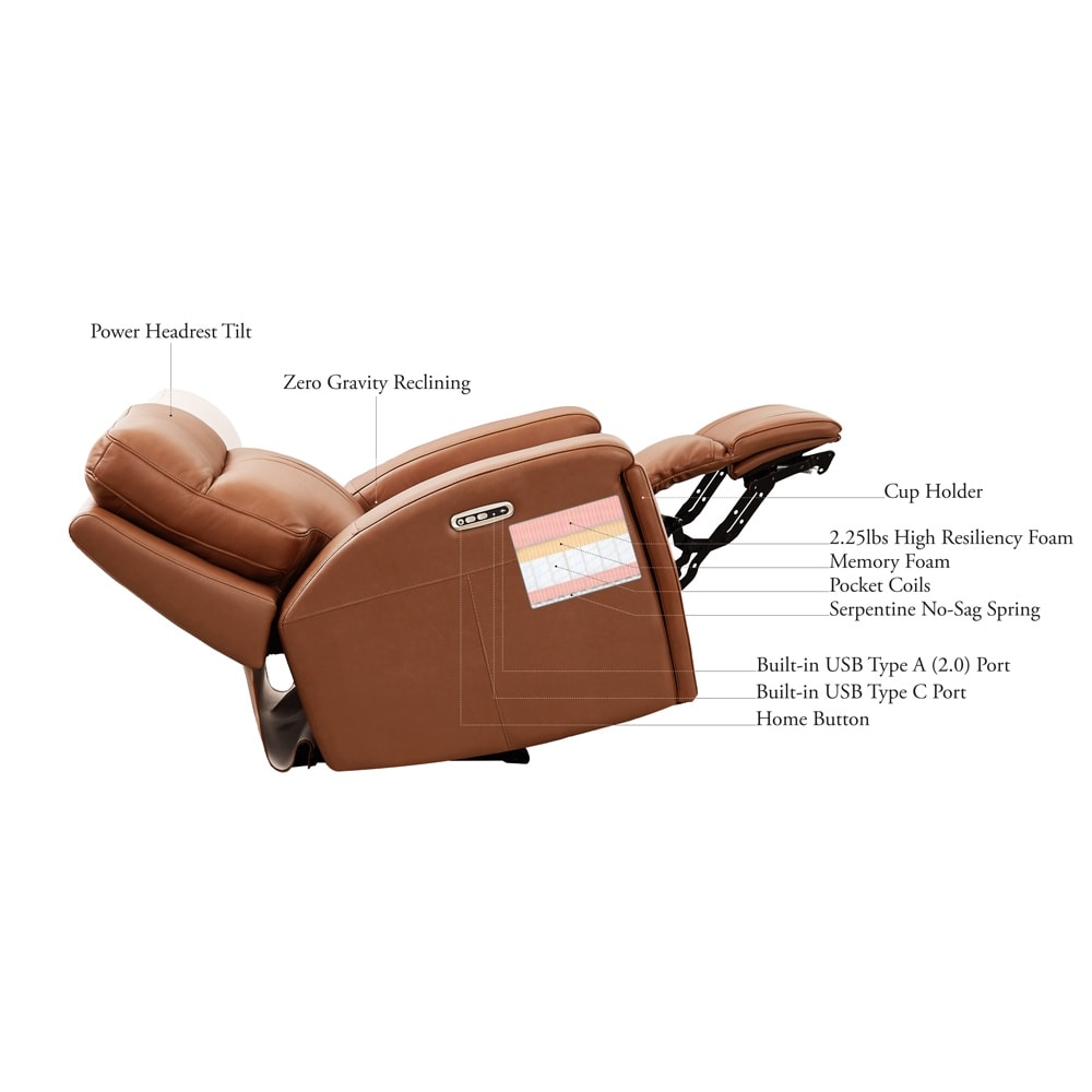 Hydeline Venice Zero Gravity Power Recline and Headrest Top Grain Leather Sofa with Cup Holder