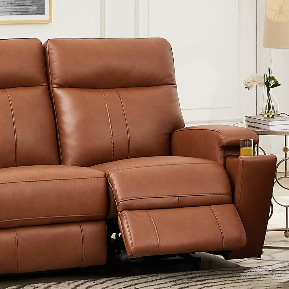 Hydeline Venice Zero Gravity Power Recline and Headrest Top Grain Leather Sofa with Cup Holder