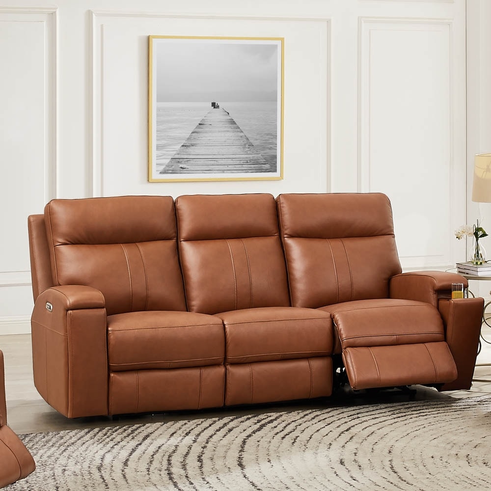 Hydeline Venice Zero Gravity Power Recline and Headrest Top Grain Leather Sofa with Cup Holder