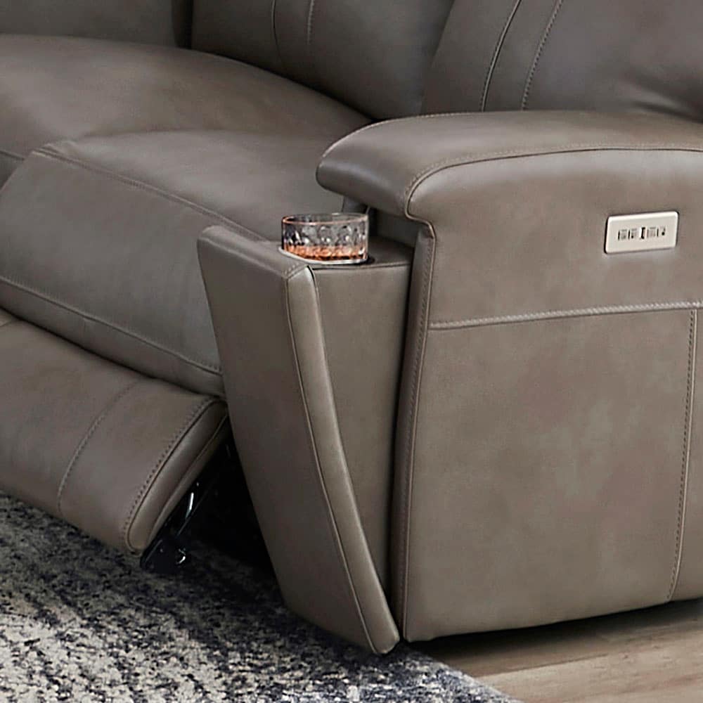 Hydeline Venice Zero Gravity Power Recline and Headrest Top Grain Leather Sofa with Cup Holder