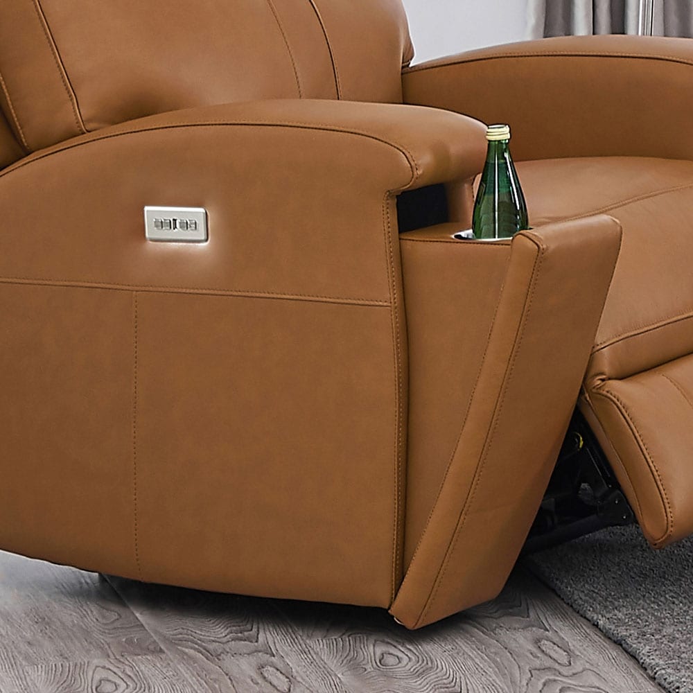 Hydeline Venice Zero Gravity Power Recline and Headrest Top Grain Leather Sofa with Cup Holder