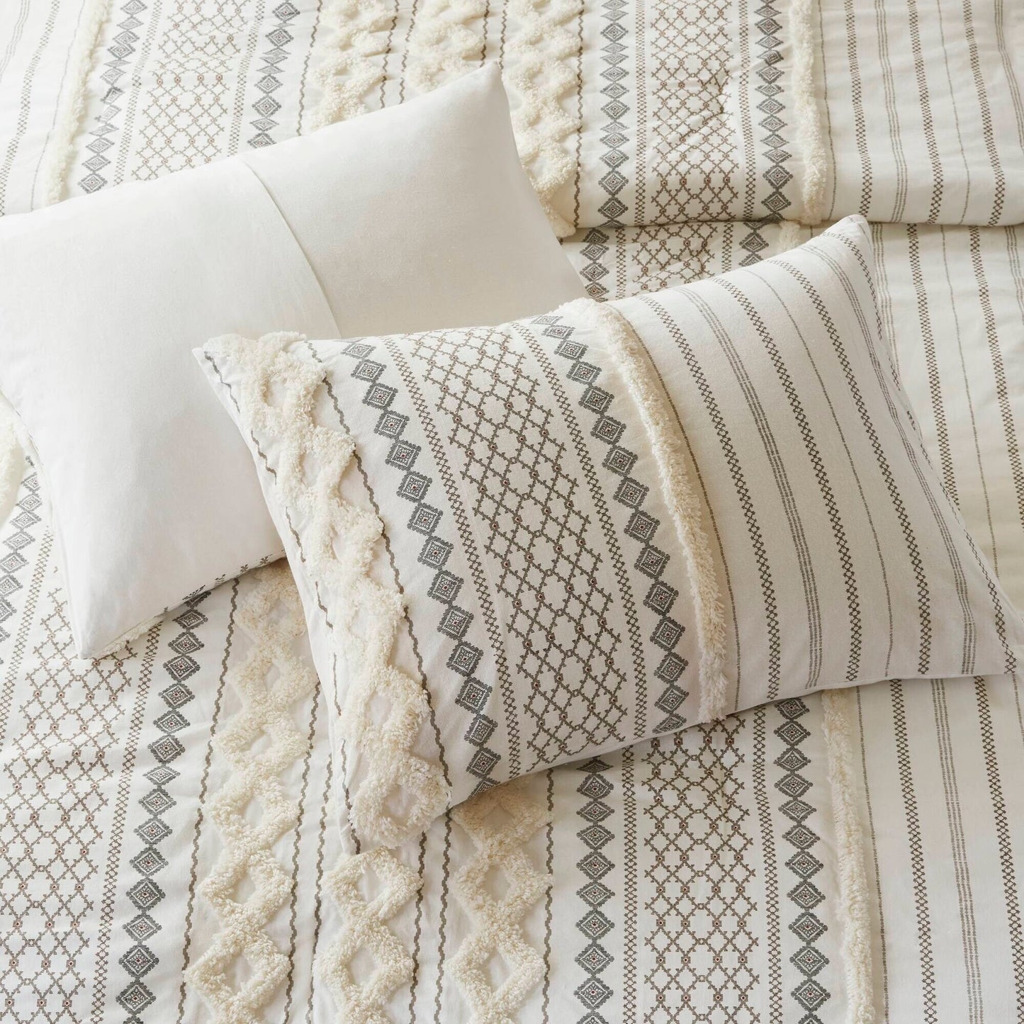 INK+IVY Imani Cotton Printed Duvet Cover Set with Chenille