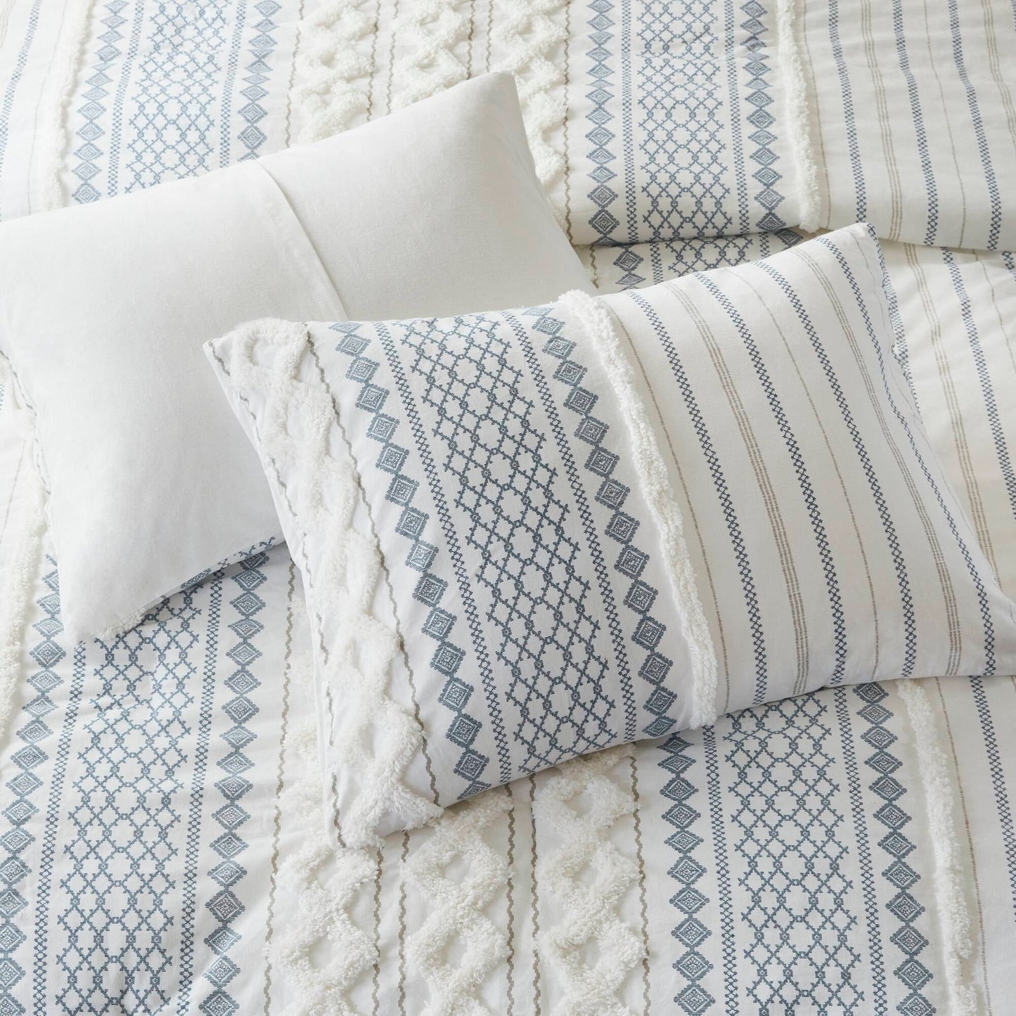 INK+IVY Imani Cotton Printed Duvet Cover Set with Chenille