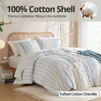 INK+IVY Imani Cotton Printed Duvet Cover Set with Chenille