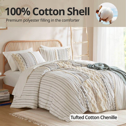 INK+IVY Imani Cotton Printed Duvet Cover Set with Chenille