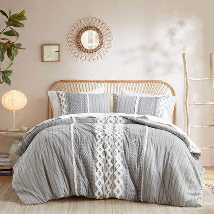 INK+IVY Imani Cotton Printed Duvet Cover Set with Chenille