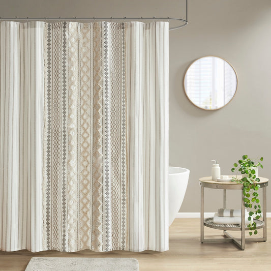 INK+IVY Imani Cotton Printed Shower Curtain with Chenille