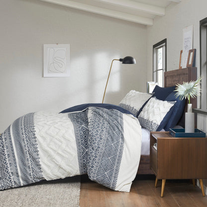 INK+IVY Mila 3 Piece Cotton Duvet Cover Set with Chenille Tufting