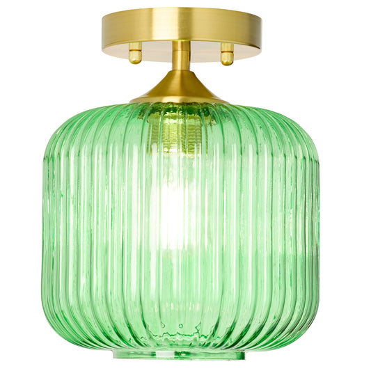 Ignace River of Goods Brushed Gold Metal 10-Inch Ceiling Light with Green Glass Globe Shade - 8 x 8 x 10