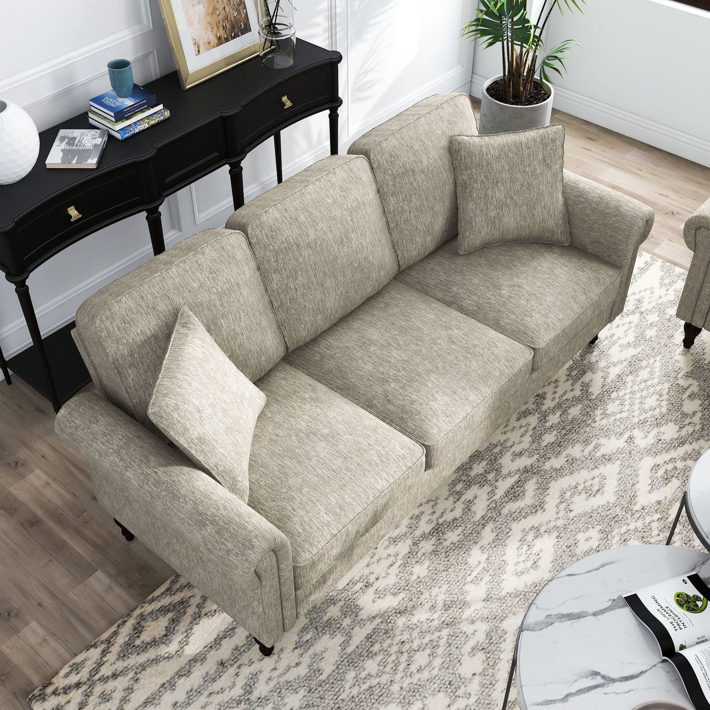 Igny Traditional Chenille Upholstered Rolled Arms Sofa by Furniture of America