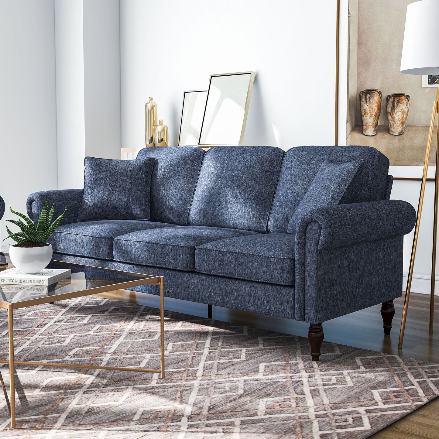 Igny Traditional Chenille Upholstered Rolled Arms Sofa by Furniture of America