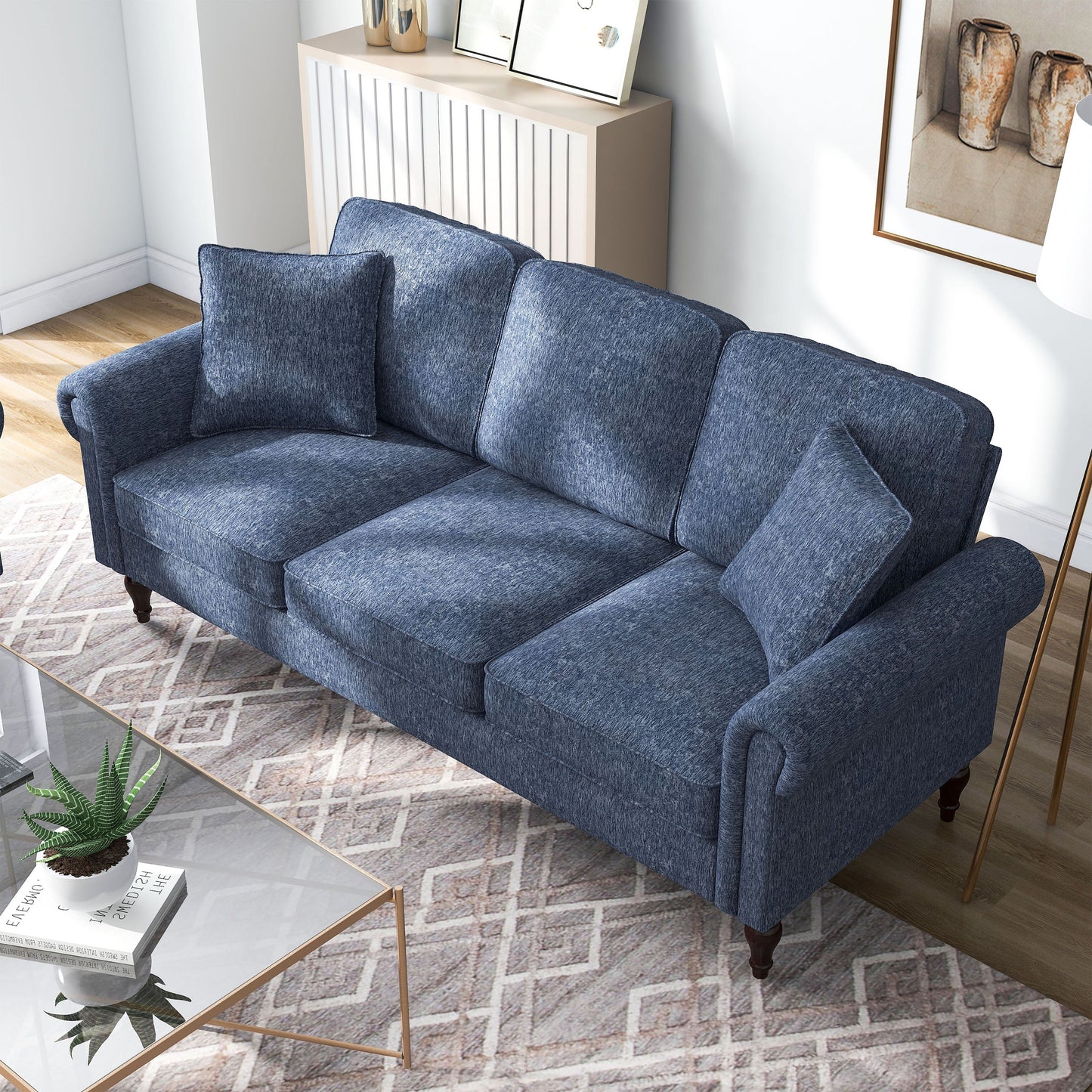 Igny Traditional Chenille Upholstered Rolled Arms Sofa by Furniture of America
