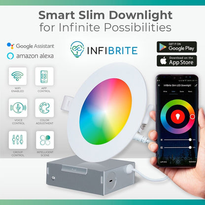 Infibrite 4 Inch Wifi Smart Ultra-Slim LED Ceiling Mount Recessed Light 9W 810LM Dimmable Retrofit with Junction Box