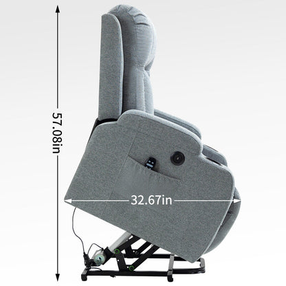 Infinite Position Power Lift Recliner with Massage and Heat, Dual USB Ports, Cup Holders, Side Pockets, Ideal for Seniors