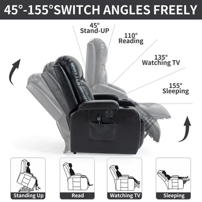 Infinite Position Power Lift Recliner with Massage and Heat, Dual USB Ports, Cup Holders, Side Pockets, Ideal for Seniors