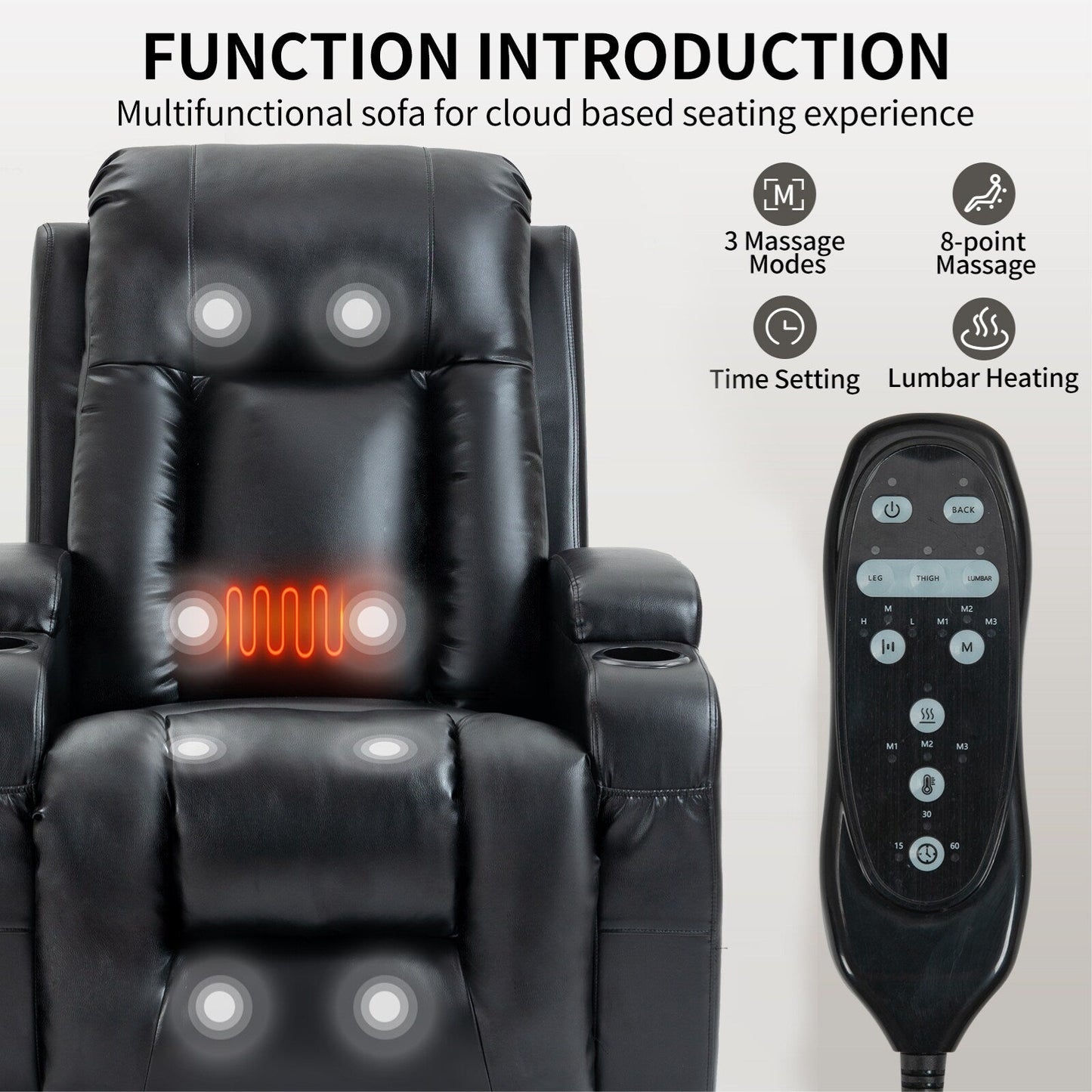 Infinite Position Power Lift Recliner with Massage and Heat, Dual USB Ports, Cup Holders, Side Pockets, Ideal for Seniors