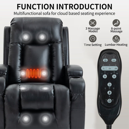 Infinite Position Power Lift Recliner with Massage and Heat, Dual USB Ports, Cup Holders, Side Pockets, Ideal for Seniors