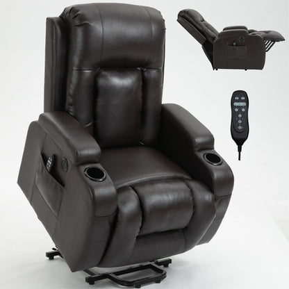 Infinite Position Power Lift Recliner with Massage and Heat, Dual USB Ports, Cup Holders, Side Pockets, Ideal for Seniors