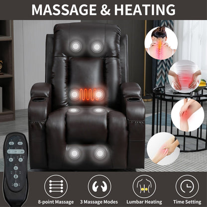Infinite Position Power Lift Recliner with Massage and Heat, Dual USB Ports, Cup Holders, Side Pockets, Ideal for Seniors
