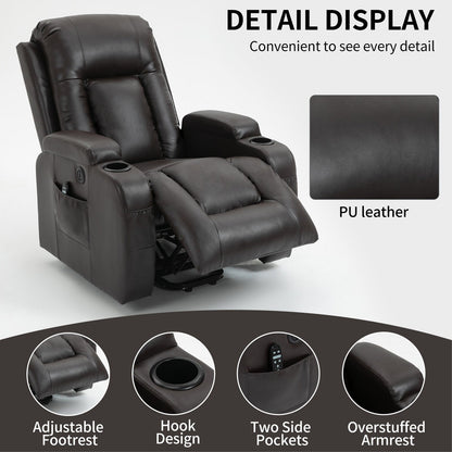 Infinite Position Power Lift Recliner with Massage and Heat, Dual USB Ports, Cup Holders, Side Pockets, Ideal for Seniors