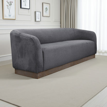 Ino Sofa, Dark Gray Polyester, Foam Cushions, Solid Wood Base, 88 Inch