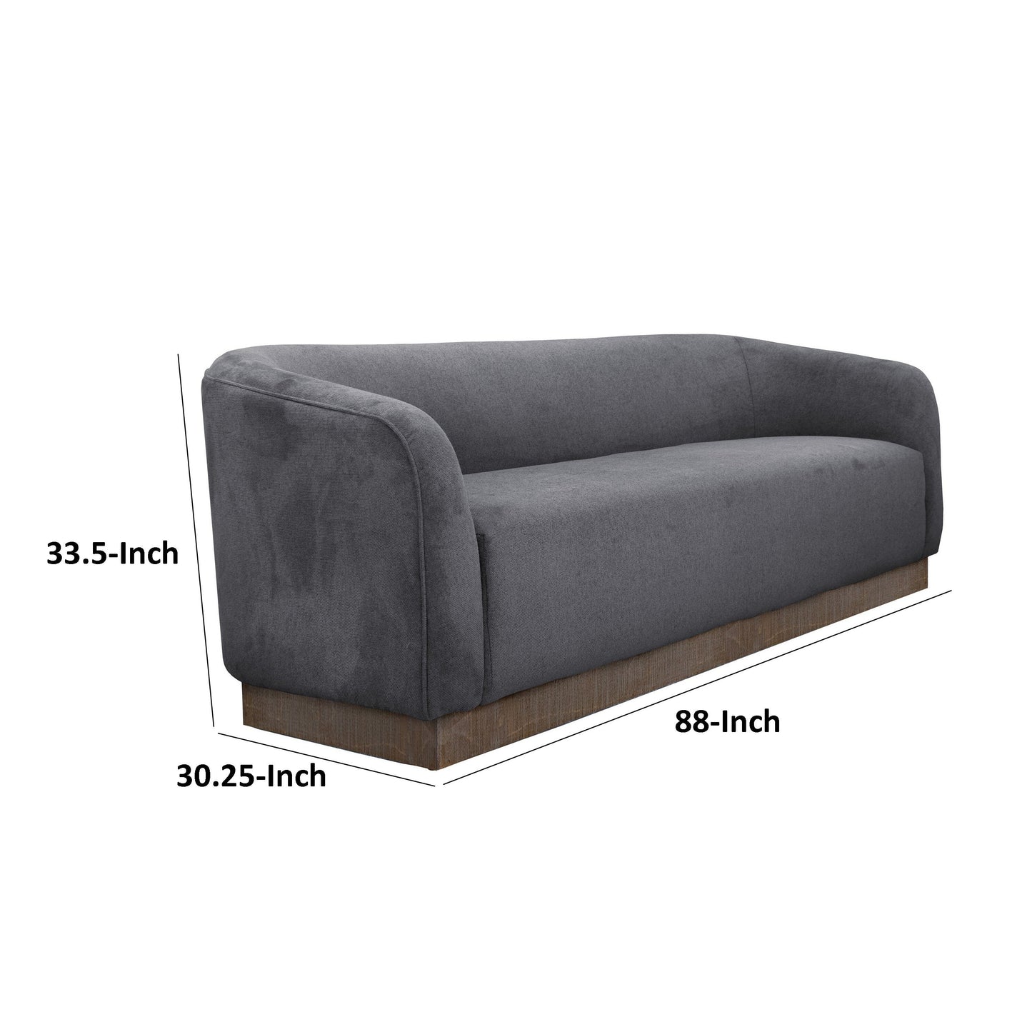 Ino Sofa, Dark Gray Polyester, Foam Cushions, Solid Wood Base, 88 Inch