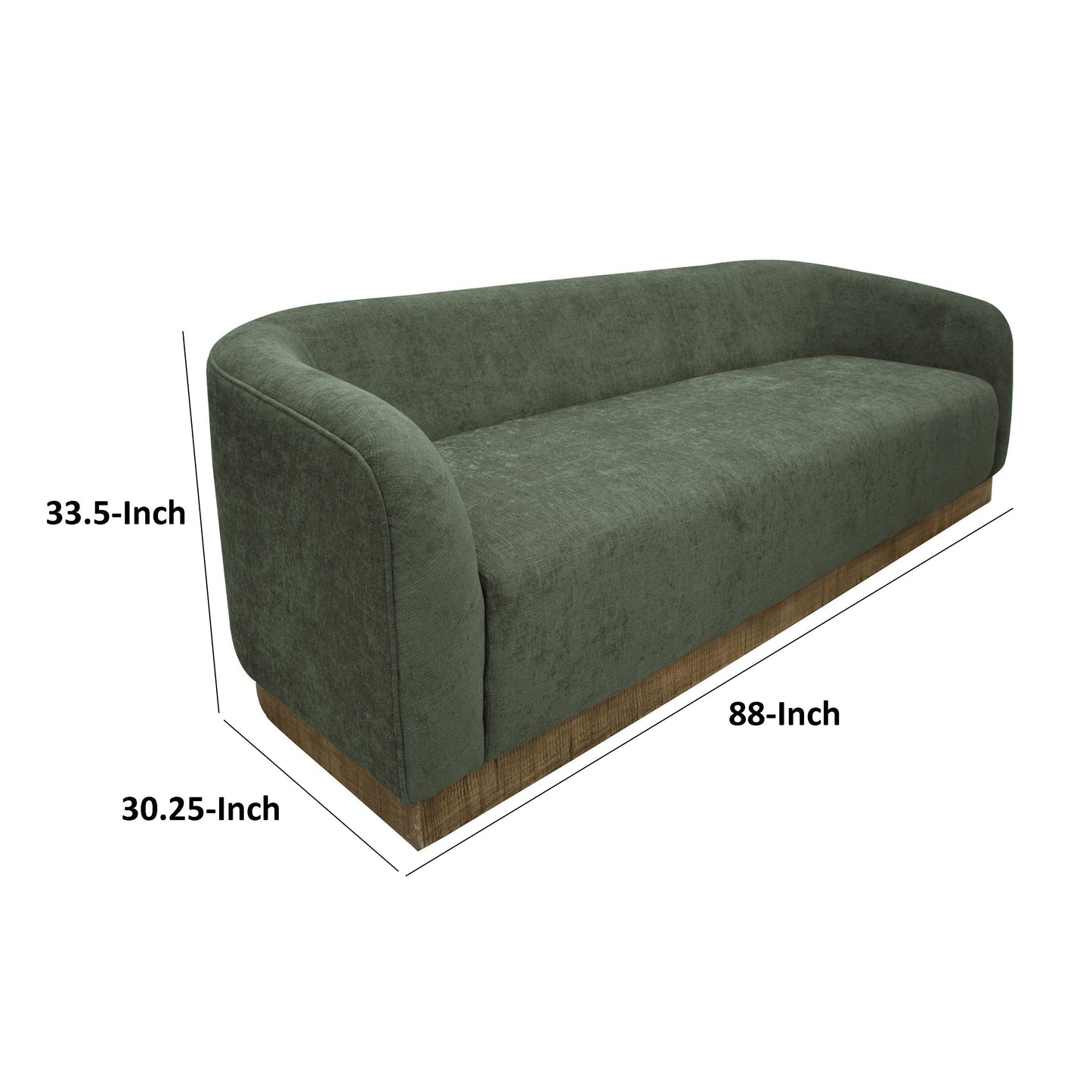 Ino Sofa, Olive Green Polyester, Foam Cushions, Solid Pine Wood, 88 Inch