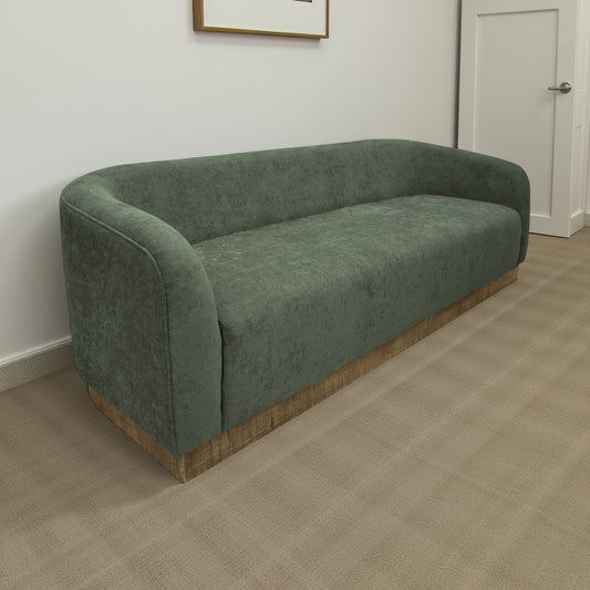 Ino Sofa, Olive Green Polyester, Foam Cushions, Solid Pine Wood, 88 Inch