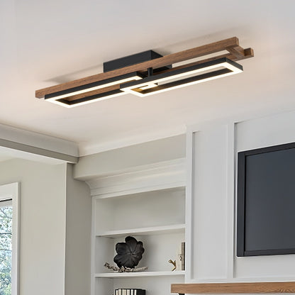 Integrated LED Rectangle Wood Semi Flush Mount Ceiling Light for Hallway Foyer