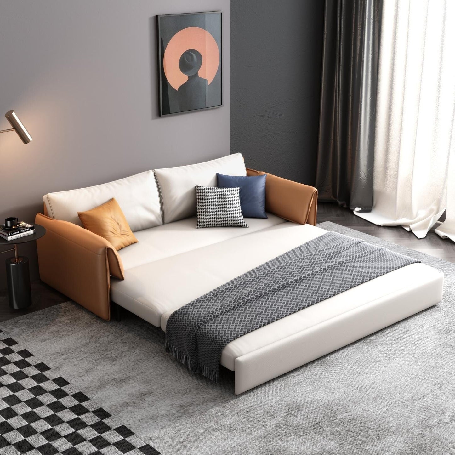 JASIWAY 65.4'' Vegan Leather Sofa Bed Sleeper Sofa
