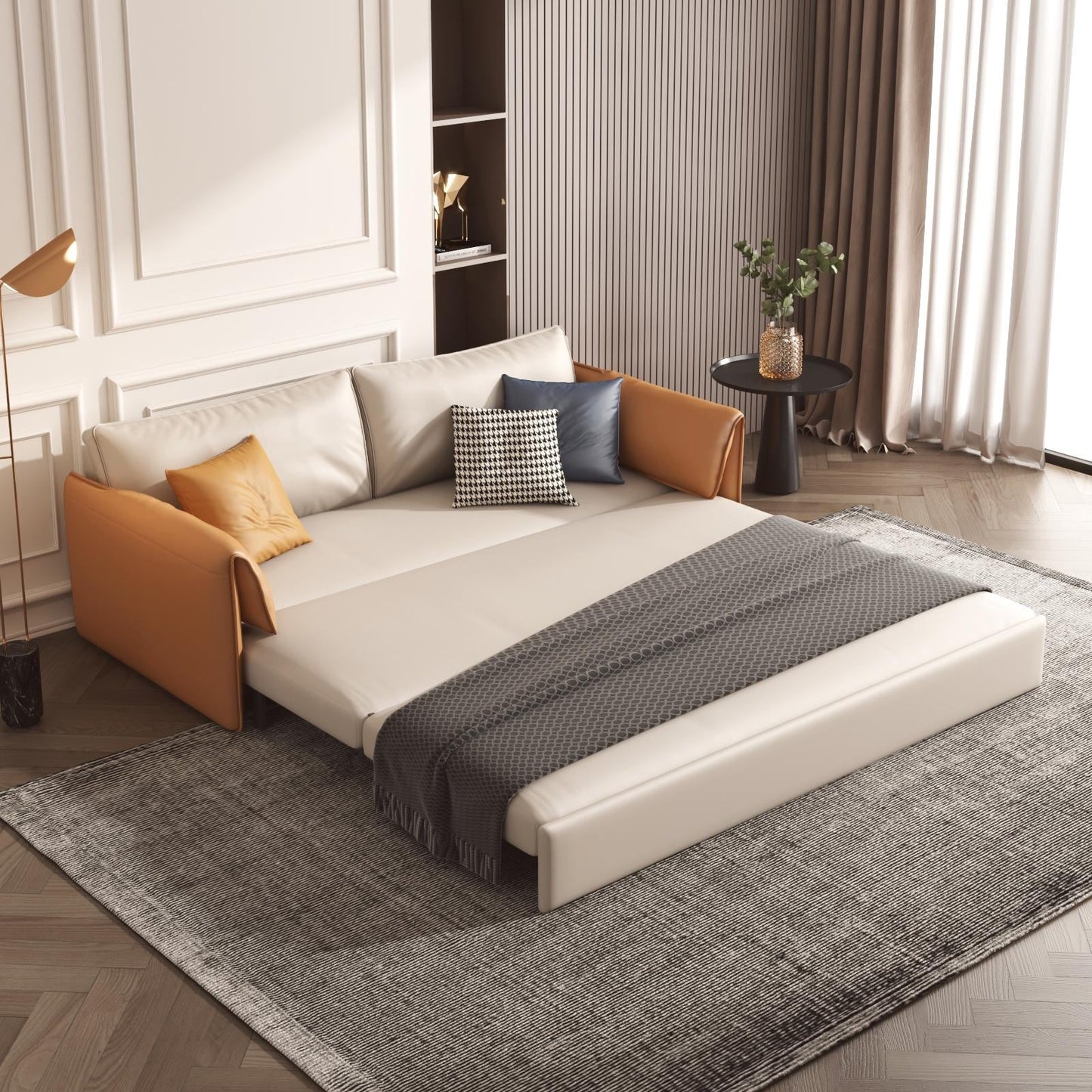 JASIWAY 65.4'' Vegan Leather Sofa Bed Sleeper Sofa