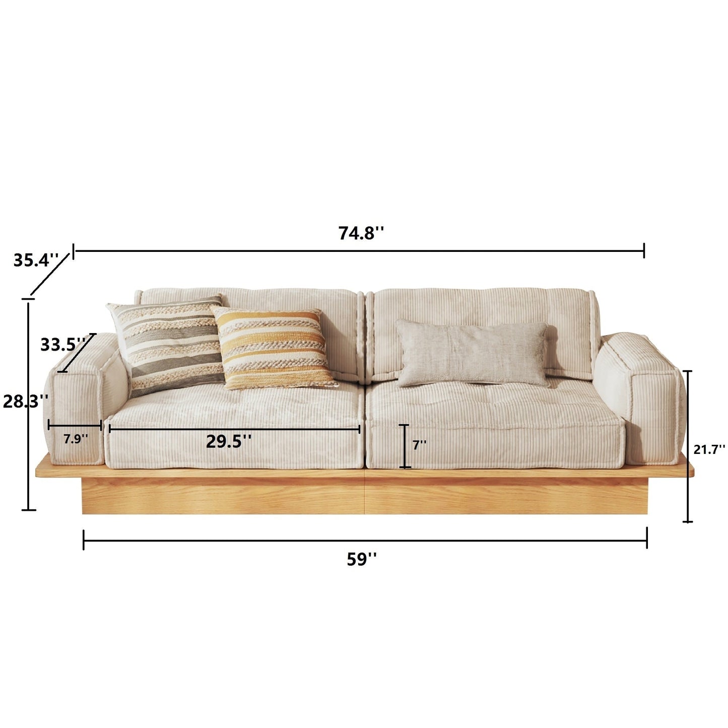 JASIWAY Corduroy Beige Sofa With Wood Frame