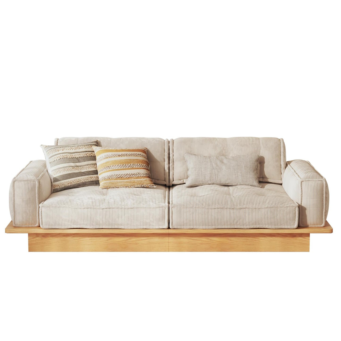 JASIWAY Corduroy Beige Sofa With Wood Frame