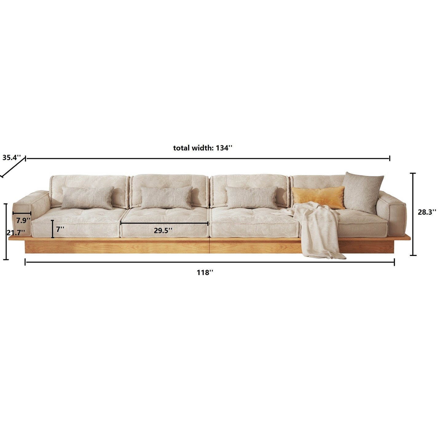 JASIWAY Corduroy Beige Sofa With Wood Frame