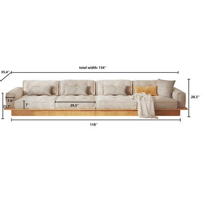 JASIWAY Corduroy Beige Sofa With Wood Frame