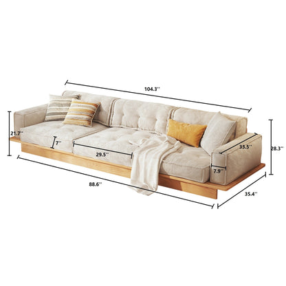 JASIWAY Corduroy Beige Sofa With Wood Frame