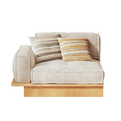 JASIWAY Corduroy Beige Sofa With Wood Frame