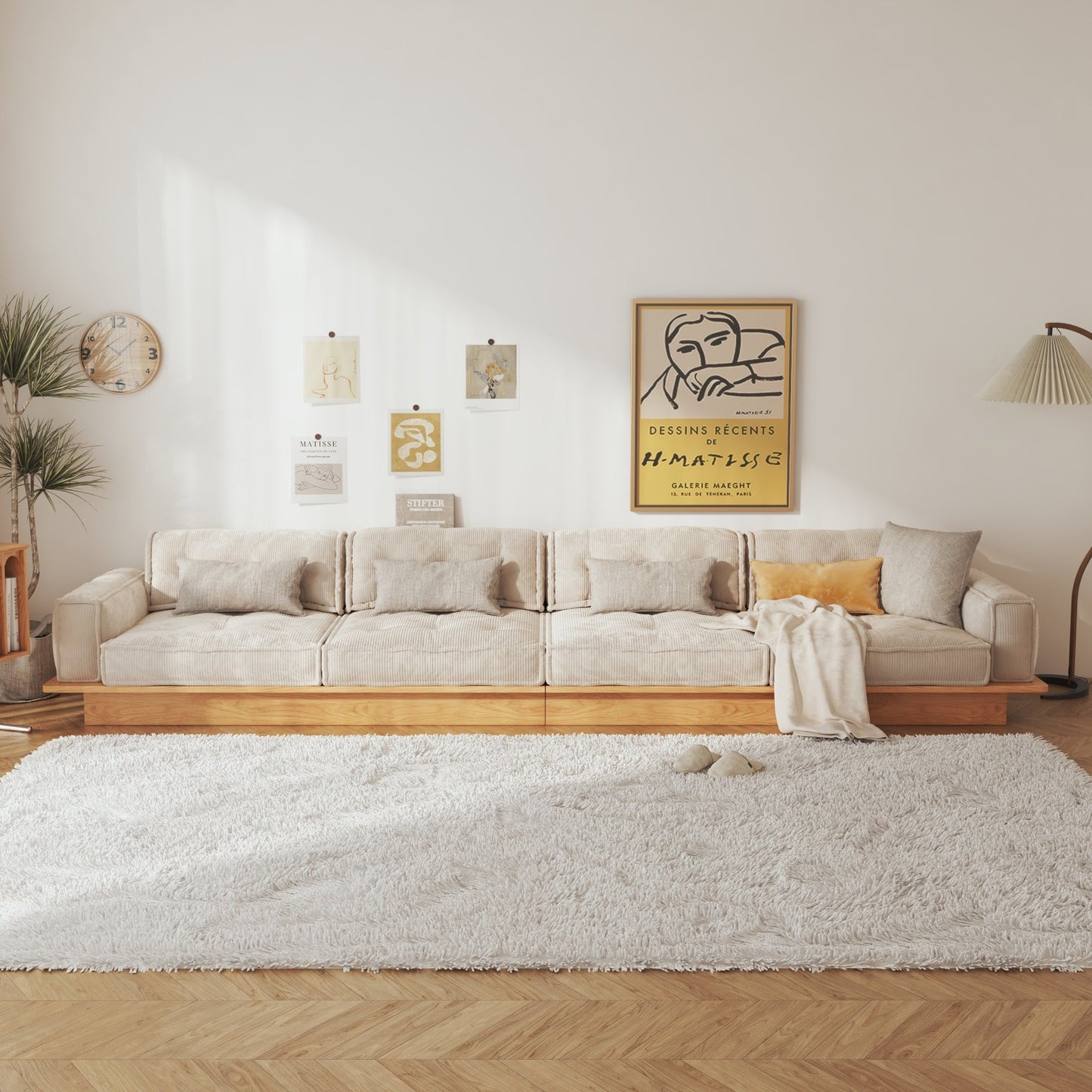 JASIWAY Corduroy Beige Sofa With Wood Frame