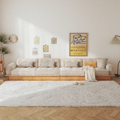 JASIWAY Corduroy Beige Sofa With Wood Frame