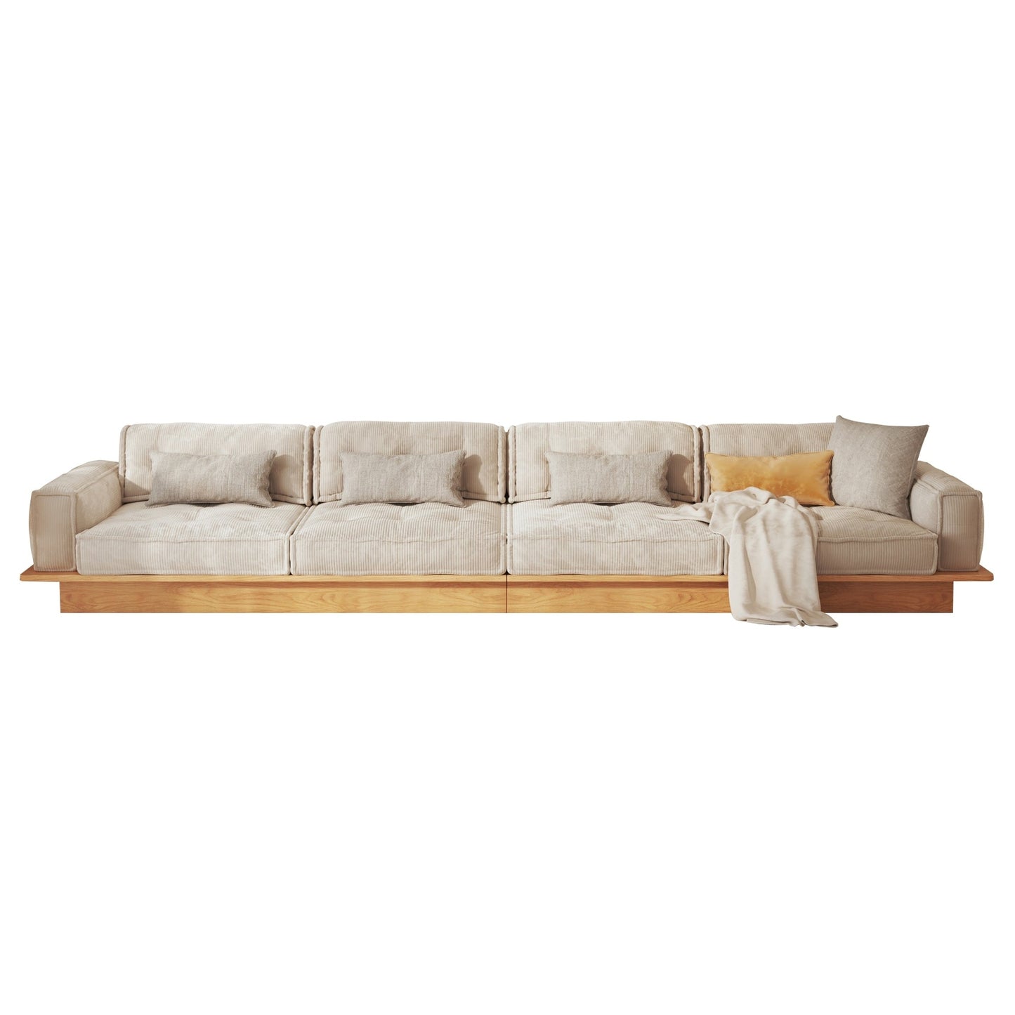 JASIWAY Corduroy Beige Sofa With Wood Frame