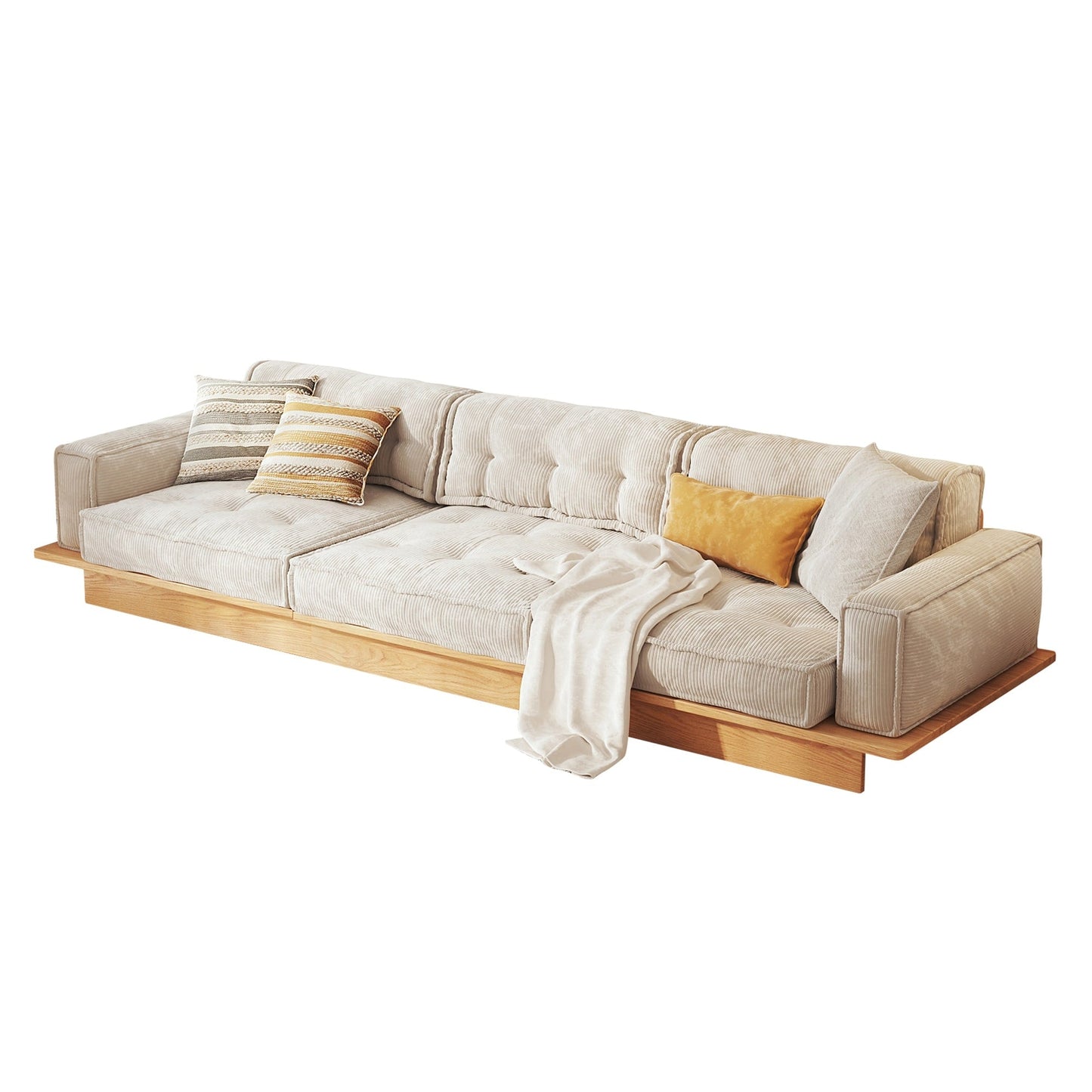 JASIWAY Corduroy Beige Sofa With Wood Frame