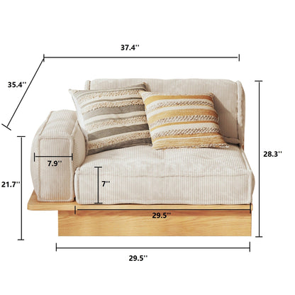 JASIWAY Corduroy Beige Sofa With Wood Frame