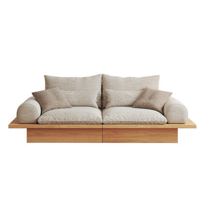 JASIWAY Cotton Line Beige Sofa With Wood Frame