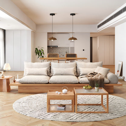 JASIWAY Cotton Line Beige Sofa With Wood Frame