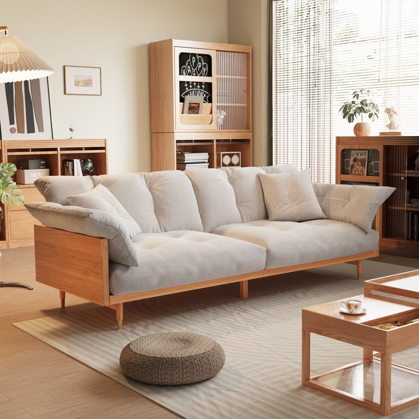 JASIWAY Modern 3-Seat Upholstered Cotton Linen Sofa