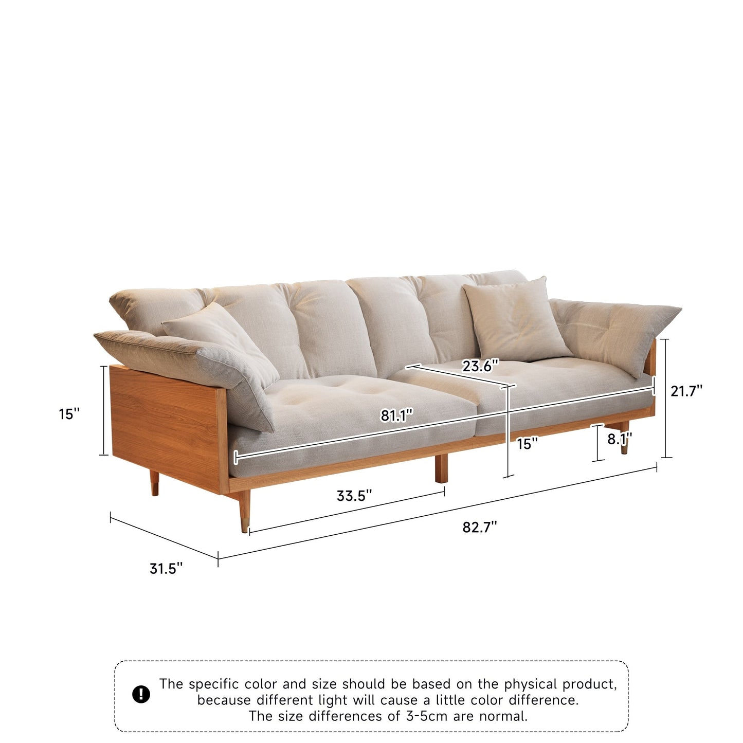 JASIWAY Modern 3-Seat Upholstered Cotton Linen Sofa