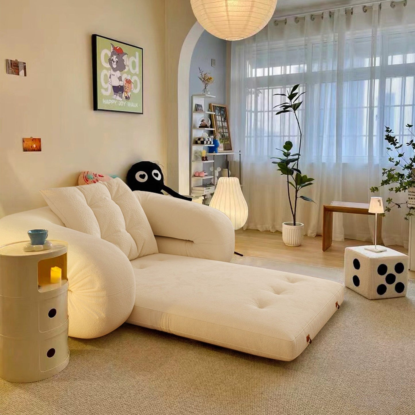 JASIWAY Modern Convertible Sleeper Sofa Chair Bed, White
