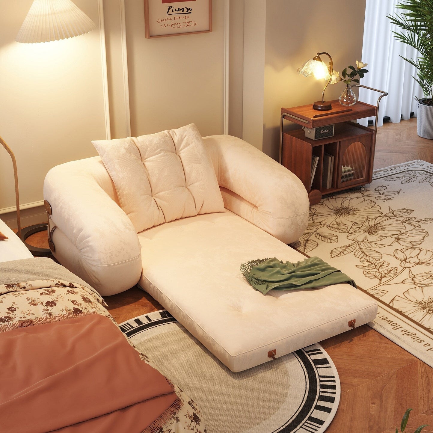JASIWAY Modern Convertible Sleeper Sofa Chair Bed, White