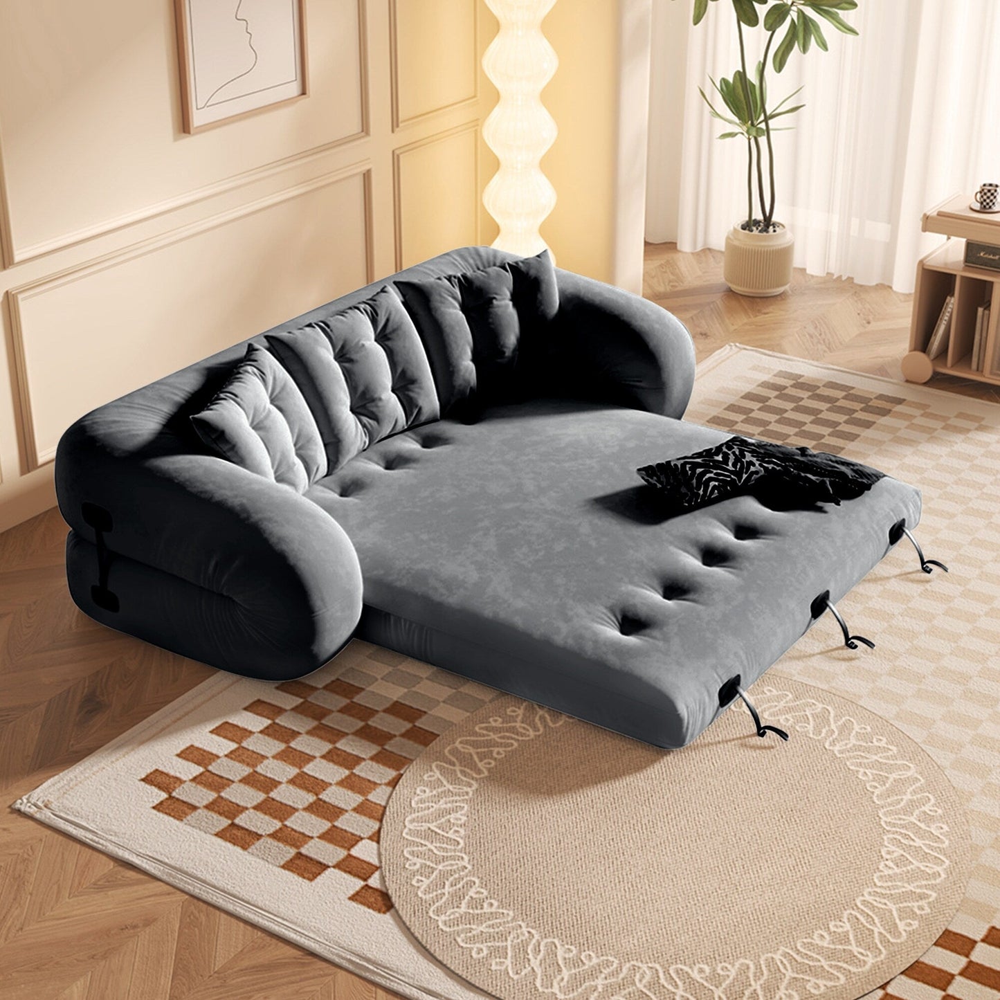 JASIWAY Modern Convertible Sleeper Sofa Chair Bed, White